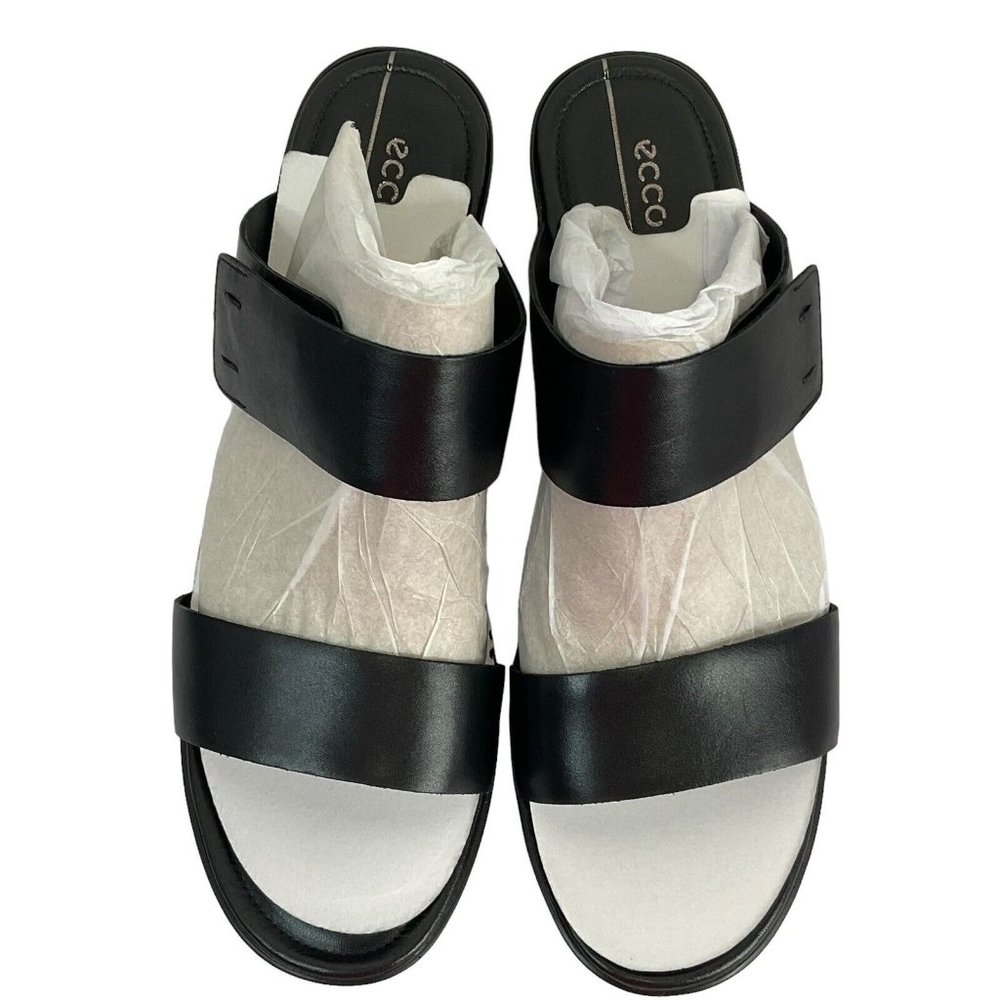 Ecco Shoes Women Sandals Sz 9-9.5 EU 40 Shape 35 Wedge Black Leather $150 Nib - Picture 5 of 13